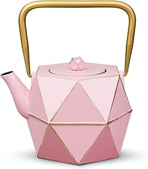 toptierCast Iron Teapot, Stovetop Safe Japanese Cast Iron Tea Kettle, Diamond Design Tea Pot with Removable Infuser for Loose Tea, 40 Ounce (1200 ml), Pink