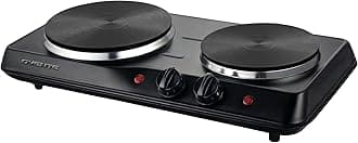 OVENTE Electric Countertop Double Burner, 1700W Cooktop with 7.25" and 6.10" Cast Iron Hot Plates, Temperature Control, Portable Cooking Stove and Easy to Clean Stainless Steel Base, Black BGS102B