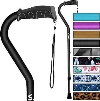 Walking Cane Portable Adjustable Offset Balance Stick Lightweight & Sturdy Mobility Walker Aid For Arthritis Elderly Seniors & Handicap One Size Black