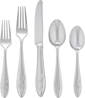 Lenox Silverware Set For 12, Butterfly Meadow 65-Piece Flatware Set, Service For 12, 18/10 Stainless Steel, Dishwasher Safe, Butterfly and Flower Motif, Includes Serving Utensils (Silver, 65 Piece)