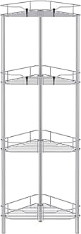 4 Tier Floor Standing Corner Shower Caddy Organizer Shelf with Hooks, Bathroom Shelves Stand Rack, Silver