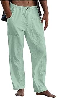 KUIOLYPOER Linen Pants Men Yoga Beach Baggy Casual Pants 2025 Summer Elastic Waist Drawstring Cotton Trousers with Pockets