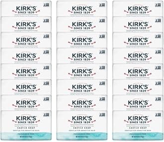 Kirk's Castile Bar Soap for Men, Women & Children - Made with Premium Coconut Oil, Sensitive Skin Formula, Vegan, Non GMO, Fragrance Free, 4 oz. Bars, 24 Pack