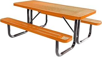 COATEDOUTDOORFURNITURE Heavy-Duty Portable Outdoor Picnic Table, Thermoplastic Coated Expanded Metal Commercial-Grade Patio Dining Furniture Made in America (6ft Rectangular, Orange)