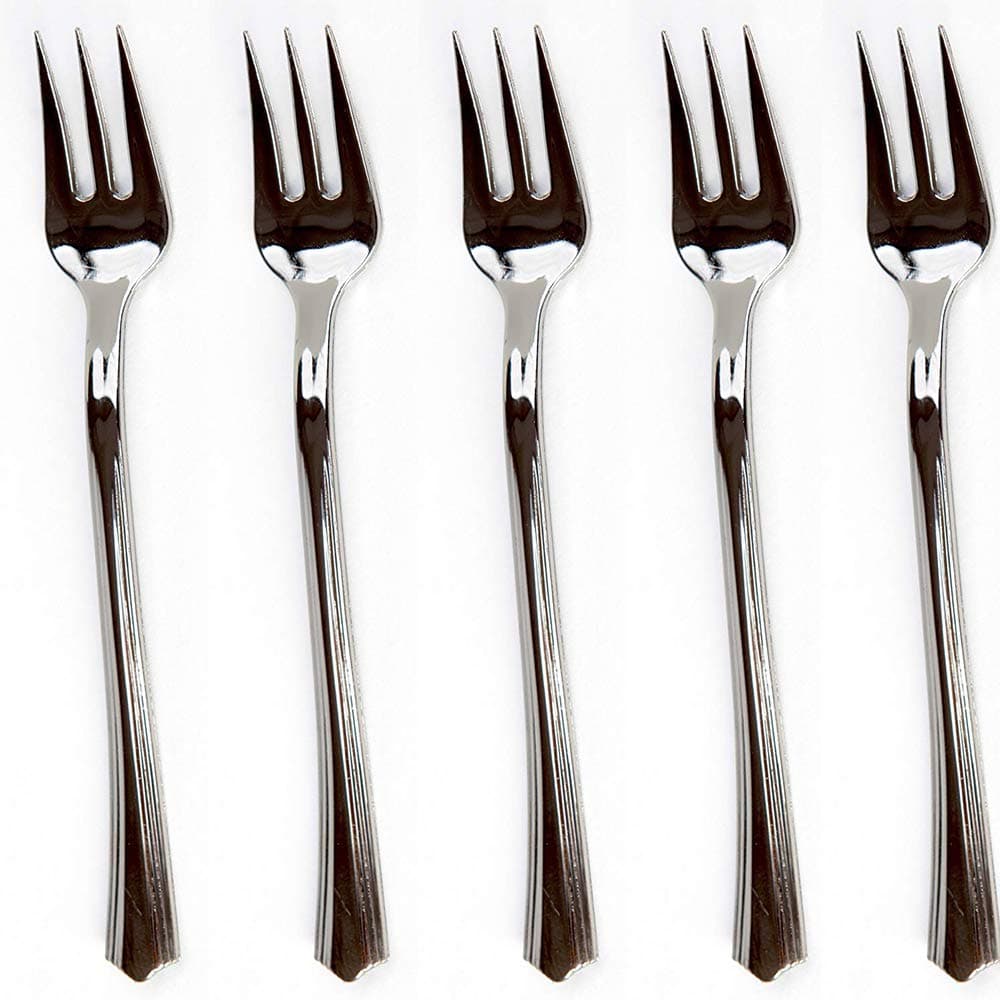 200 Mini Plastic Tasting Forks for Appetizer - 4.2” Inches Reflection Stainless Steel Finished Silver Perfect Desserts Cocktail Cake Fruit Wedding Party Petite Premium Three Prong Disposable Fork