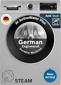 Bosch 10kg 5 Star Anti Stain & AI Active Water Plus Fully Automatic Front Load Washing Machine with Built in Heater (WGA252ZSIN, Pretreatment, Iron Steam Assist & Allergy Plus, Silver)