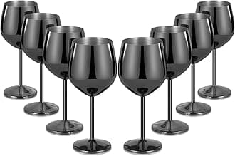 Lifecapido Stainless Steel Wine Glasses Set of 8, 18oz Stainless Steel Wine Goblet, Black Metal Wine Glasses with Cup Brush for Party, Office, Wedding, Anniversary, Great for Red, White Wine