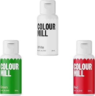 Colour Mill Oil-Based Food Coloring, 20 Milliliters (Red, Green & White Christmas Set)