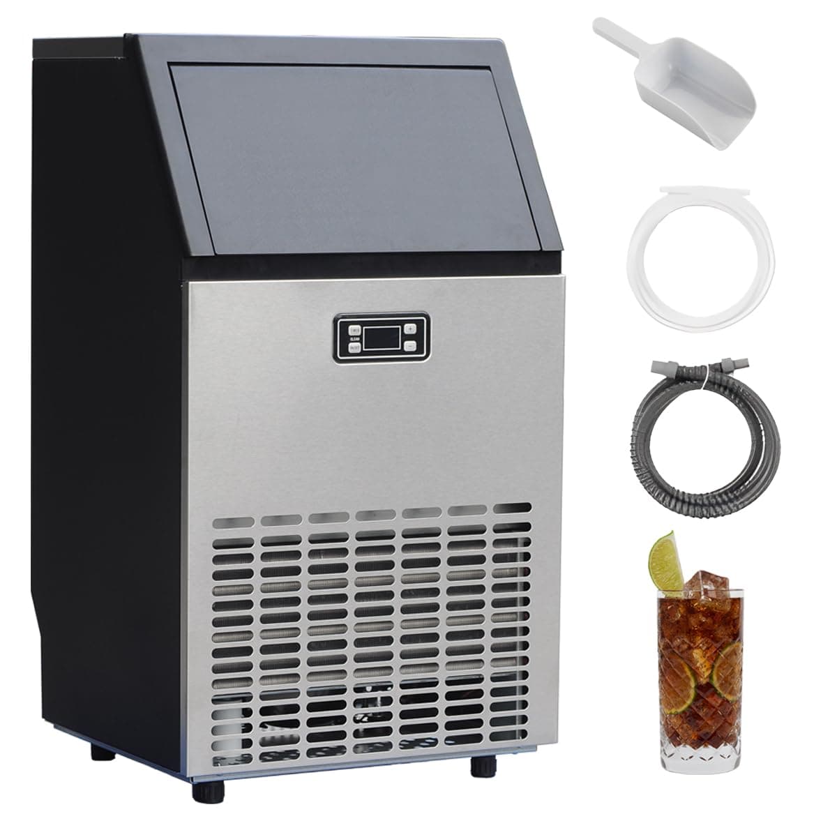 Commercial Ice Maker 100 LBS/24H Under Counter Ice Maker Machine 45PCS/11-20Mins Self Clean 33LBS Ice Storage Freestanding Stainless Steel Ice Maker Ideal for Bar Coffee Shop or Restaurant