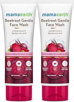 Mamaearth Beetroot Gentle Face Wash With Beetroot & Hyaluronic Acid | For Hydrated Pink Glow | Gently Cleanses, Hydrates & Soothes Skin | Soap - Free | Non-Irritant | Suits all Skin Types | 100 ml x 2
