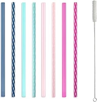 Ello Impact BPA-Free Plastic Reusable Straws with Cleaning Brush, 8 Piece Multi-Pack, Rosewater