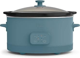 bella 6.0 Qt Programmable Slow Cooker, EverGood™ Ceramic Nonstick Coating, Adjustable Temperature & Cooking Times, Dishwasher Safe Stoneware Pot & Tempered Glass Lid, Tangle Free Cord Wrap, Surf