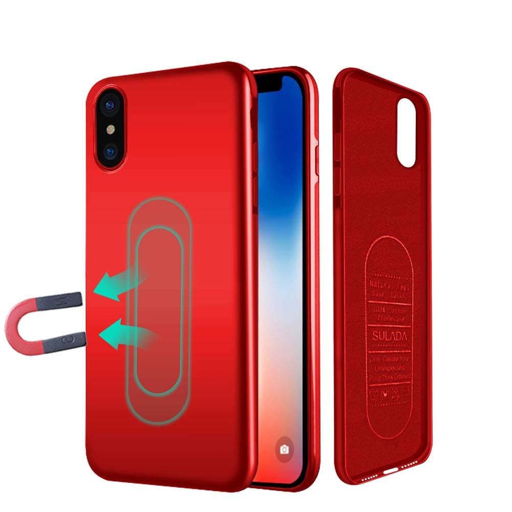 Case for iPhone Xs Max,Ultra Thin Magnetic Case for Magnet Car Phone Holder with Invisible Built-in Metal Plate,Soft TPU Shockproof Anti-Scratch Full Protective Cover for iPhone Xs Max 6.5''[Red]