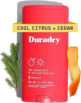 Duradry Clinical-Strength Antiperspirant Deodorant for Women and Men – Clean Formula with Natural Ingredients for Odor and Excessive Sweat Protection – (Cool Citrus + Cedar)2.3 Oz