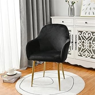 Highdi Soft Velvet Dining Chair Covers Solid Color Stretch Curved Back Chair Slipcovers with Armrest, Vanity Swivel Armchair Cover Removable Washable for Bedroom Party Hotel (Black,2 PCS)