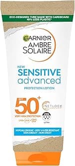 Garnier Ambre Solaire Sensitive Hypoallergenic Sun Cream SPF 50+, Fair Sensitive Skin, High SPF Factor 50+, Water Resistant & Non Greasy Sunscreen, No Perfume & Colourants, UVA & UVB Protection, 200ml