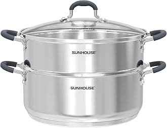 5.5 Quart Steamer Pots With Lid 2-Tier Multipurpose Stainless Steel Steaming Pot Cookware With Handle For Vegetable, Dumpling, Sauce, Food - Triple Bottom, Measurement Line