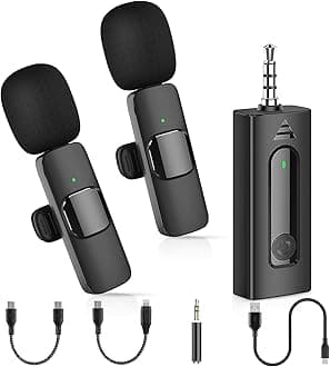 4 in1 Wireless Lavalier Microphone for iPhone Android Phone - Mini Lapel Video Mic for PC Camera Recording - Bluetooth Clip on Microphones for YouTube Tiktok Podcast Vlogging Streaming
