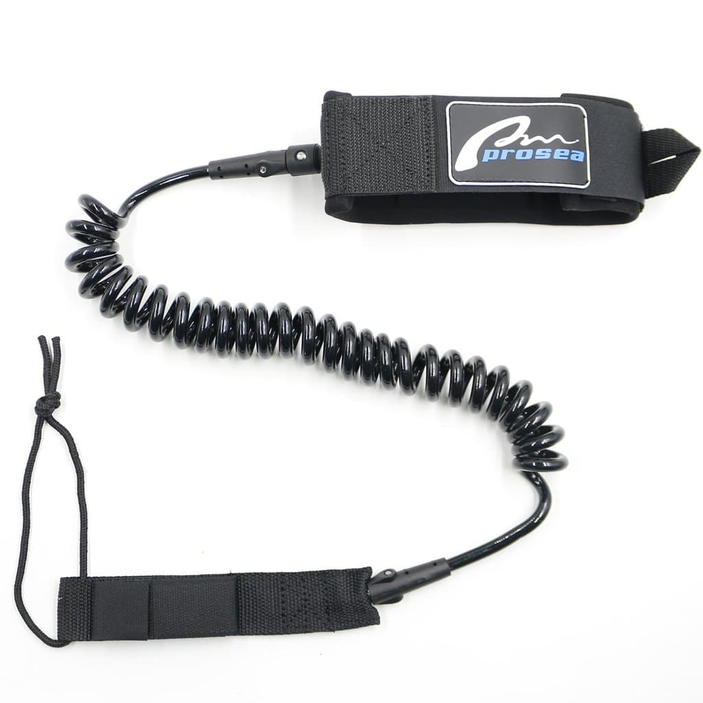 Prosea SL02R Soft and Elastic Material Surfboard Leashes with Double Stainless Steel Swivels Coiled Surfing Leashes Diameter Φ 7mm and 7ft Long