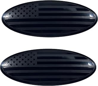 Fit Ford F150 Emblem, 9.5 inch Overlay Front Grille Tailgate Rear Aluminum Oval American Black Flag Emblem fit Ford F150 2015 2016 2017 2018 2019 2020 2021(2 Pieces)