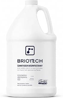 - BRIOTECH Sanitizer Disinfectant Hypochlorous, Kill 99.99% of Viruses & Bacteria, Control Mold, Eliminate Odor, Gentle for Nursery & Play Rooms, Food Contact Surface Sanitizer, 1 Gallon Refill