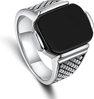 Mens Signet Ring Stainless Steel Silver Rings for Men Women,Emerald/Black Onyx/Ruby/Blue Gemstone Ring Wedding Ring Gift Package