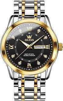 OLEVS Men's Watch Luxury Business Dress Watch UK Diamond Design Quartz Stainless Steel Waterproof Luminous Week Calendar Gift