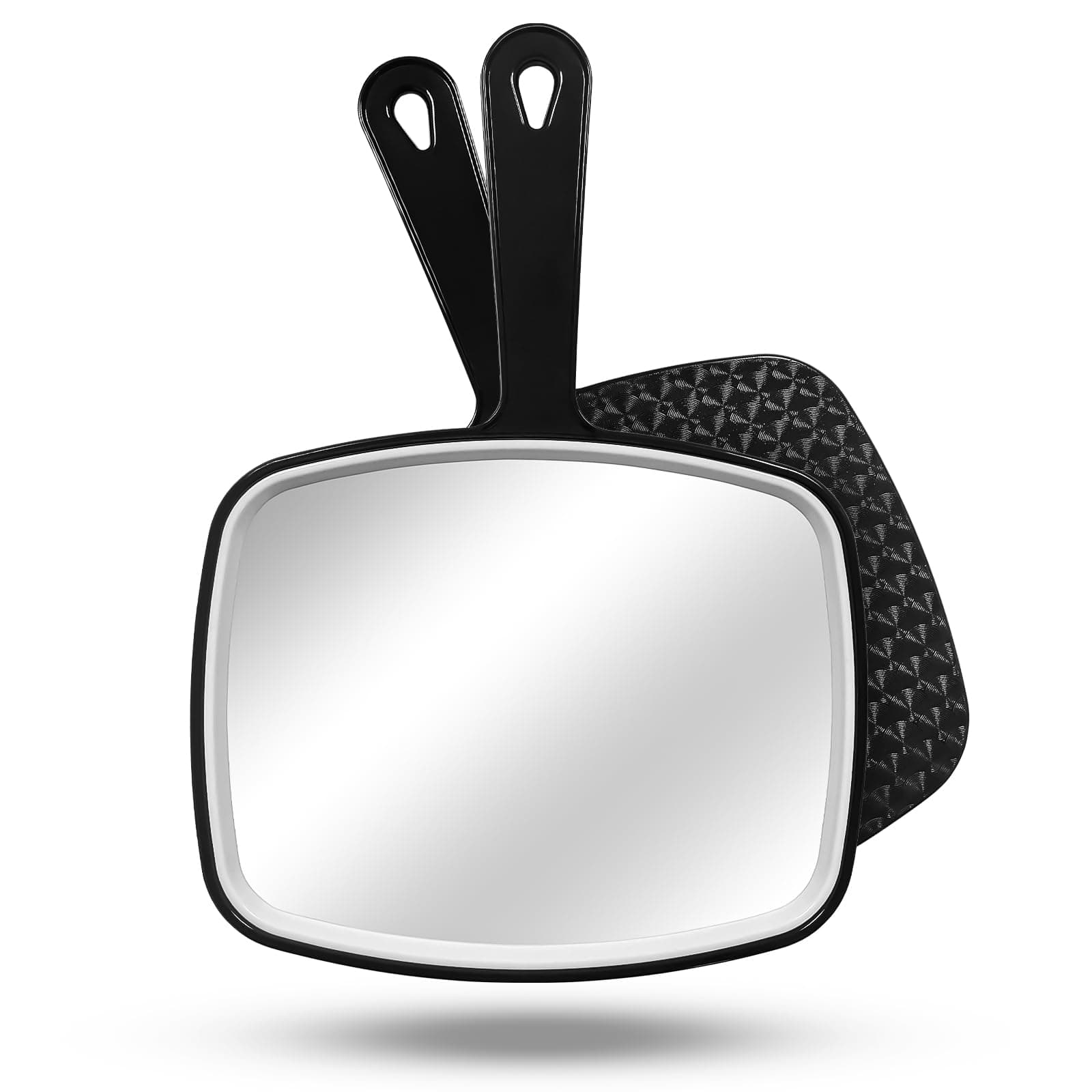 Koonero Small Wall Mount Hand Mirror with Handle, for Vanity Makeup Home Salon Travel Use (Square Black 9.3inx6.6in)