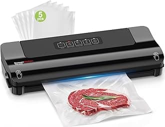 Bonsenkitchen Vacuum Sealer, Fast-Compact Vacuum Sealer Machine, High-Speed Continuous Working, Multi-Functional Food Vacuum Sealer with Vacuum Bags & Accessory Hose (Black)
