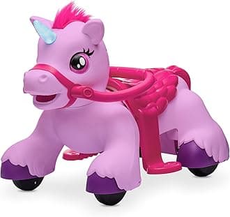 Kidzone 12V Unicorn Ride On Horse Toy for Toddlers 1.5-3 Years Old, Interactive Kids Electric Riding Gift w/Carrot Toy, Comb and Funny Animal Sounds, Purple