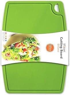 Thick Silicone Cutting Board 12.6'' x 9.1'' Juice Grooves Easy Grip Handle Dishwasher Safe-Green