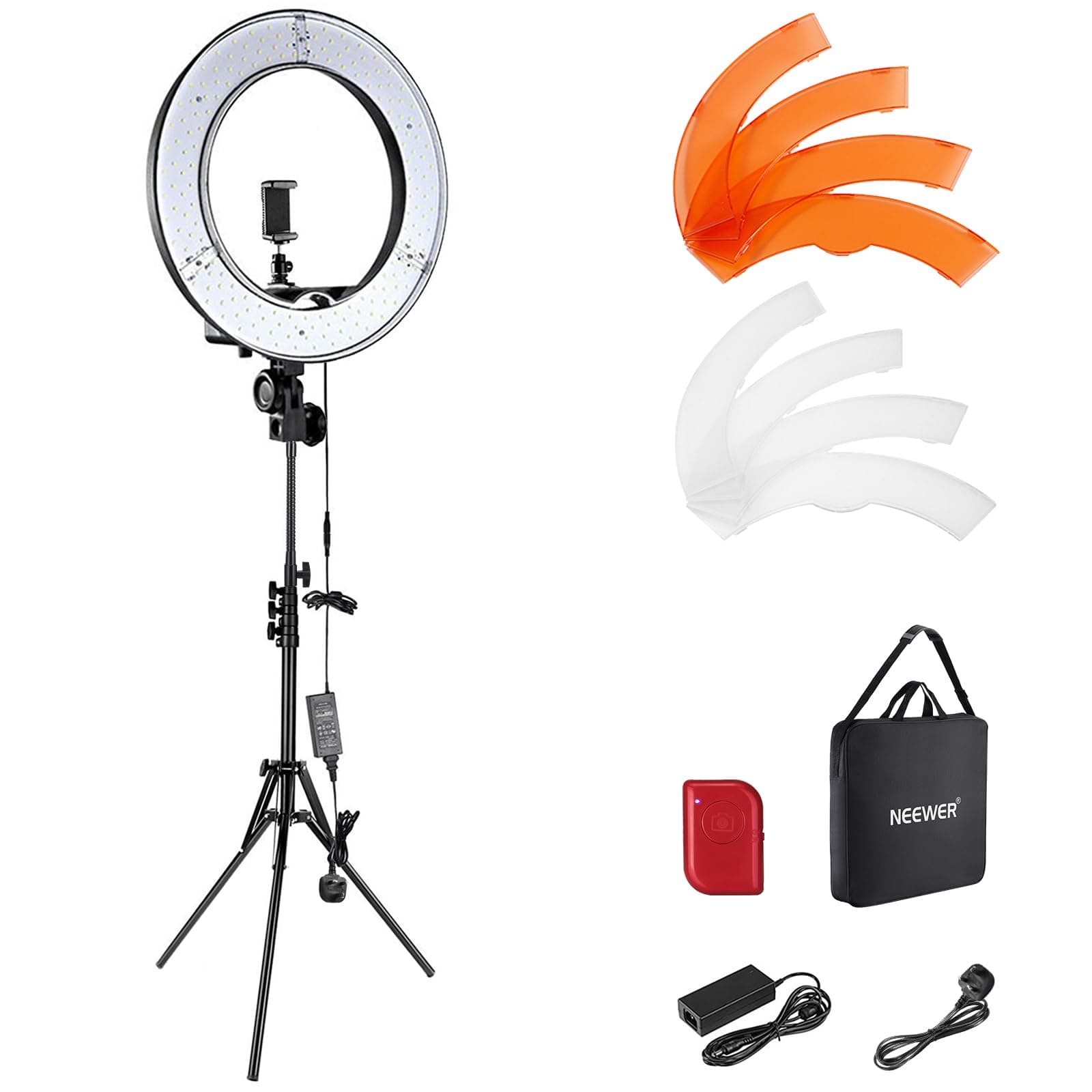 NEEWER Ring Light Kit: 18"/45cm Outer 55W 5600K Dimmable LED Ring Light, Light Stand, Carrying Bag for Camera, Smartphone, YouTube, TikTok, Self Portrait Shooting, Black