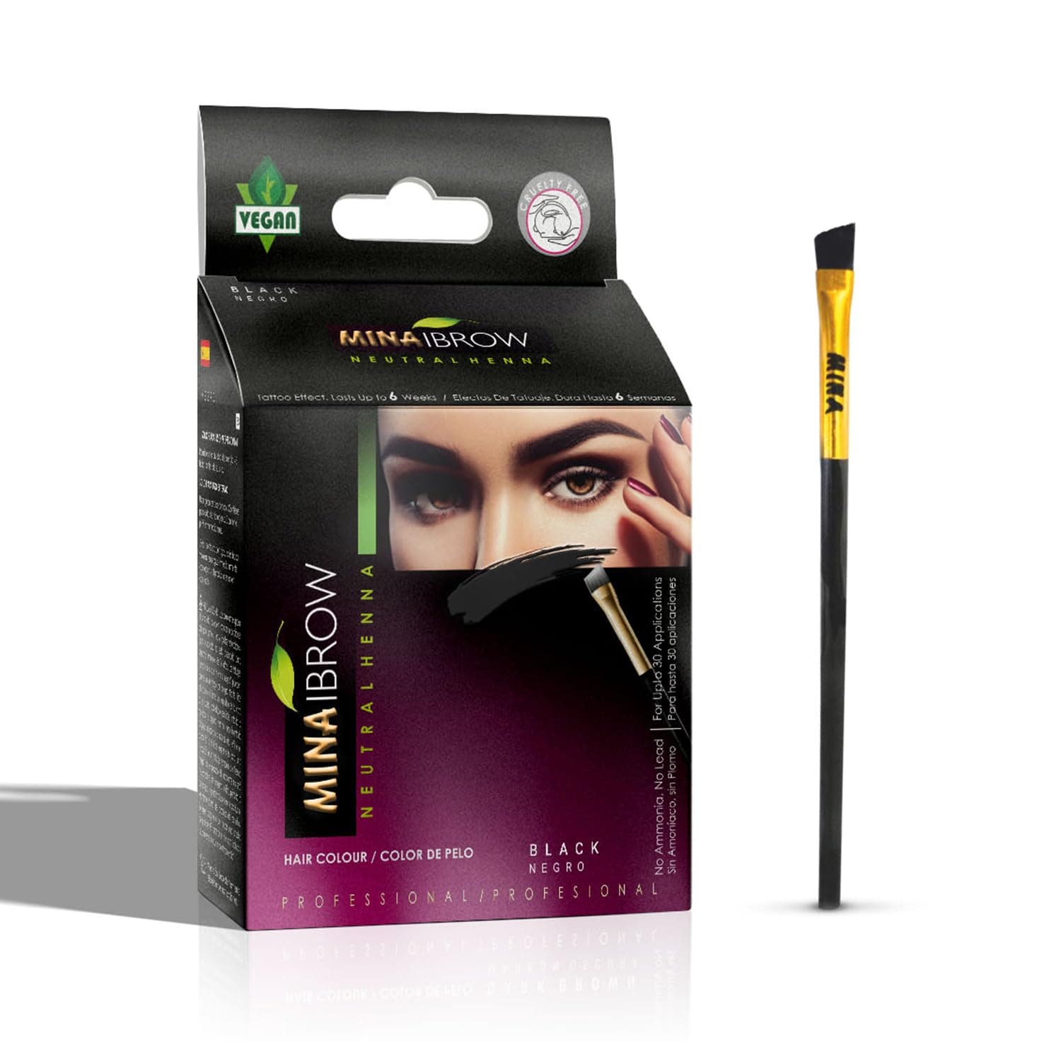 MINA ibrow Henna Semi Permanent Tint Kit Regular Pack with Brush For Professional Tinting & Coloring, Covers Gray Hair, Stays up to 6 Weeks-(30 applications)