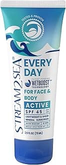 - SPF 45 Every Day Active Mineral Sunscreen | 2.5 Fl Oz Biodegradable & Reef Safe Sunscreen for Face & Body | Non-Greasy, Lightweight & Sheer Mineral Protection Against UVA & UVB by Stream2Sea