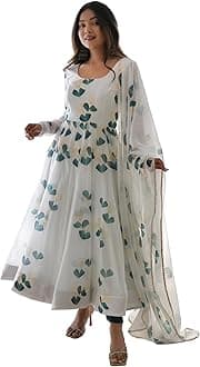 Shasmi Women's Georgette Anarkali Floral Printed Kurta with Pant & Dupatta (DRESS 114)
