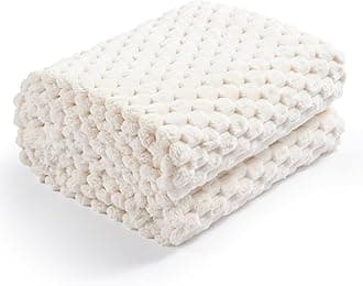 ExcerventFlannel Fleece Throw Blanket (50x70 inches), Hexagon Jacquard Decorative Fuzzy Blankets for Household, Camping, and Travel, Super Soft Cozy, Suitable for All Seasons, Ivory