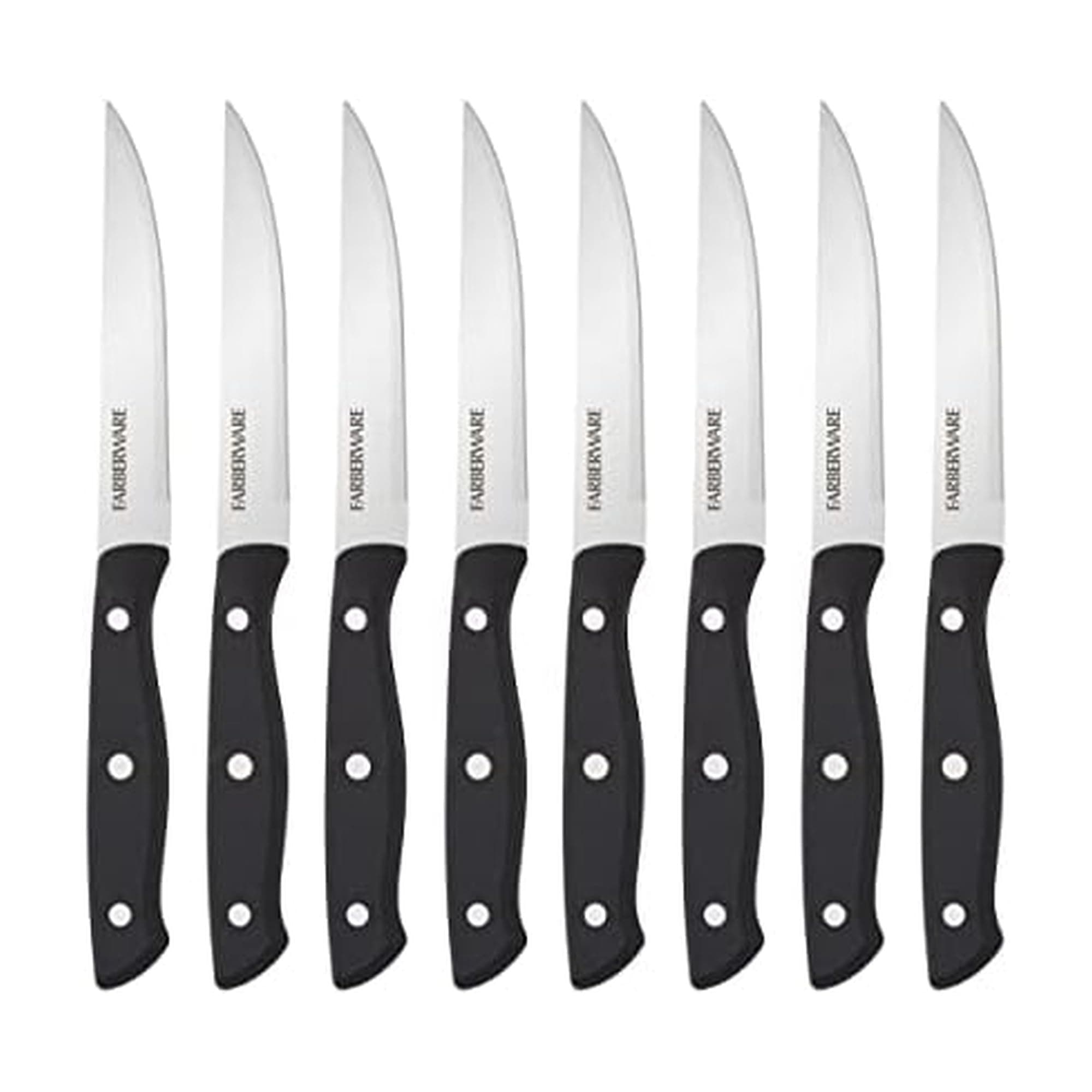 Farberware Full-Tang Triple-Riveted 8-Piece Steak Knife Set, High-Carbon Stainless Steel, Razor-Sharp Knives with Ergonomic Handle, Kitchen Knives, Set of 8, Black