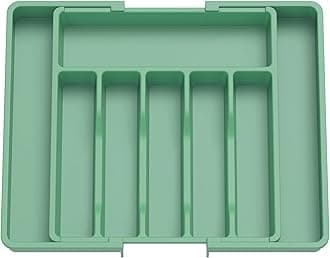 Lifewit Silverware Drawer Organizer, Expandable Utensil Tray for Kitchen, BPA Free Flatware and Cutlery Holder, Adjustable Plastic Storage for Spoons Forks Knives, Large, Green