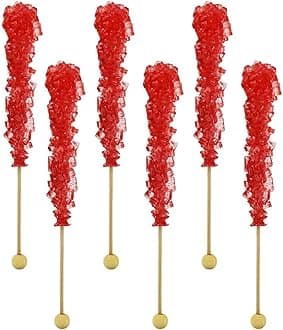 Fruidles Rock Candy Lollipop Suckers, Color and Flavor Assortment, Individually Wrapped, 6.5" (Cherry, 6-Pack)