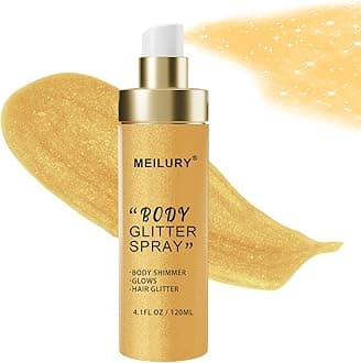 Body Glitter Spray, Glitter Spray Mist, Moisturizing Body Shimmer Luminizer, Quick-Drying Non-Sticky Hair Glitter Spray, Liquid Highlighter Spray for Face Hair Body Glitter, 120ML (#01 Liquid Gold)