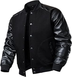 FANARCHER Men's Varsity Baseball Jacket Cotton Blend Letterman Jacket with Faux Leather Sleeve Bomber Coat