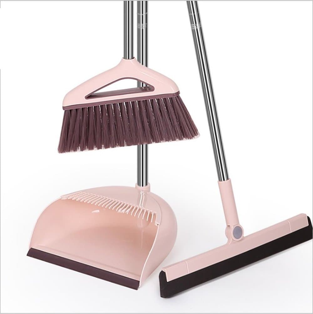 Broom Set Windproof Comb Type Broom Combination Soft Hair Broom Soft Hair Broom Wiper (Pink)