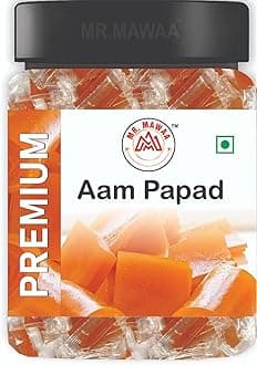 Mr. Mawaa Aam Papad Slice – Sweet & Tangy Mango Fruit Bar | Traditional Indian Snack | Natural Pulp-Based Slice | Tasty & Chewy Treat in Jar Pack | Sweet and Digestive | Amawat toffee | 100% Natural Fruit Candy (300g)