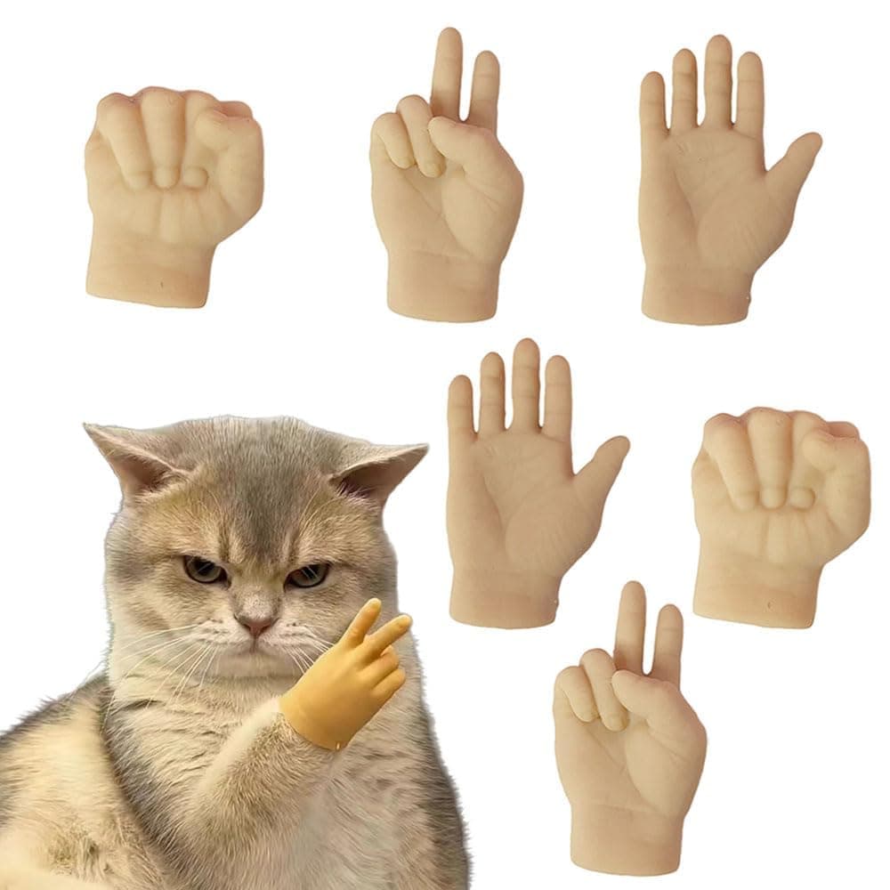 TERRIFI Tiny Hands for Cats, Pack of 6, Mini Hand Rubber Finger Puppets, Funny Cat Finger Toys, Realistic Cute Little Hands, Cat hands for Paws