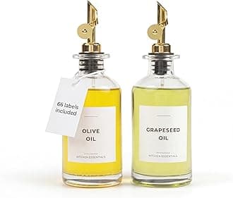 Olive Oil Dispenser Bottle for Kitchen, Coffee Syrup Dispenser - Elegant & Classy Olive Oil Glass Cooking Container, Cruet with Pourer Spout - 2pcs, Gold