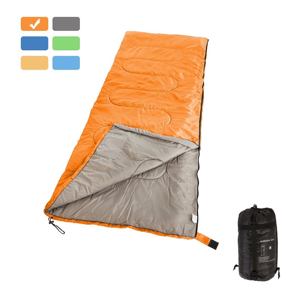 RUBEDER Sleeping Bag - Lightweight Portable, Waterproof, Comfort with Compression Sack - Great for 3 Season Traveling,Camping,Hiking Sleeping Bags (Orange/Right Zip, Envelope)