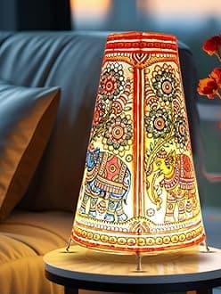 - Handicraft Leather Table Lamp for Home Decoration | Handmade Side Table Lamp Shade for Bedroom Decor | Decorative festival gift for Living Room, Desk, Spiritual Décor | Multicolor Elephant