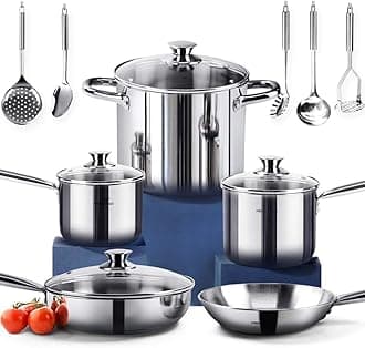 HOMICHEF 14-Piece Nickel Free Stainless Steel Cookware Set - Nickel Free Pots and Pans Set - Non-Toxic Healthy Induction Cookware Set
