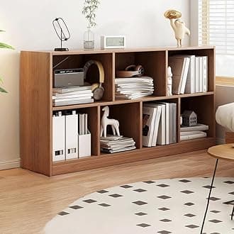 LITFAD Wood Modern Cube Bookcase with Closed Back and Multiple Shelves Floor Storage Cabinet for Home Office Study Room Library - Nut-Brown 47.2" L x 9.4" W x 31.5" H