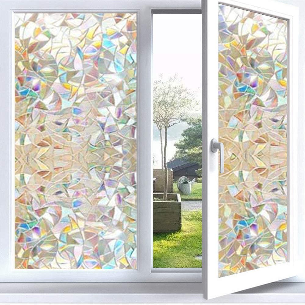Decorative Window Film Privacy, Translucent Stained Glass Effect Static Cling Window Tint - Provide Security, Heat Control, Anti UV for Home Office Door Kitchen Bedroom (Crescents, 35.4 x 78.7 in.)
